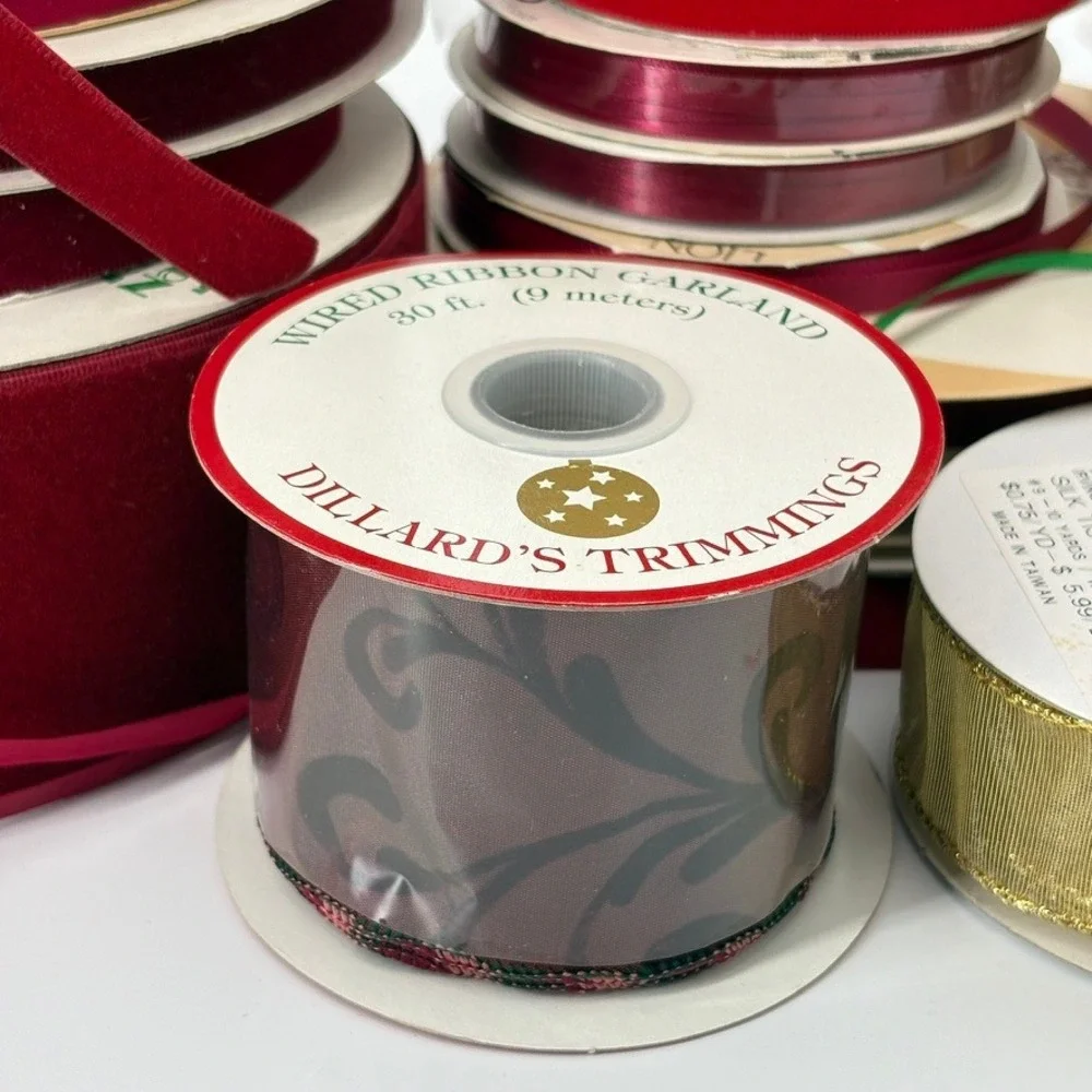 Christmas Ribbon Lot Vintage Offray Dillards Velvet Satin Metallic Spools